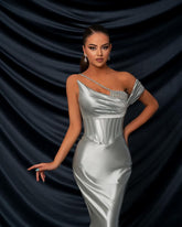 Glamorous Long Silver One-Shoulder Sequined Mermaid Gown for Prom